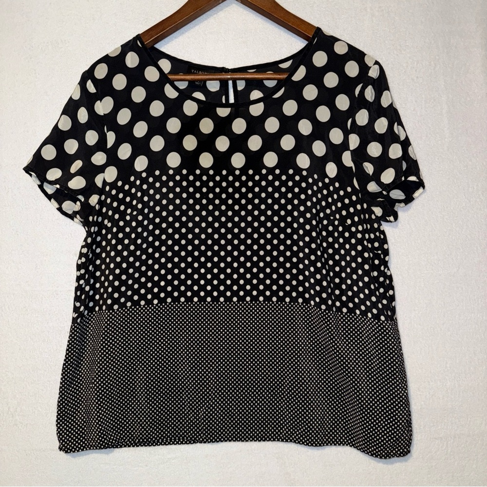 Talbots Black and White Silk Short Sleeve Blouse